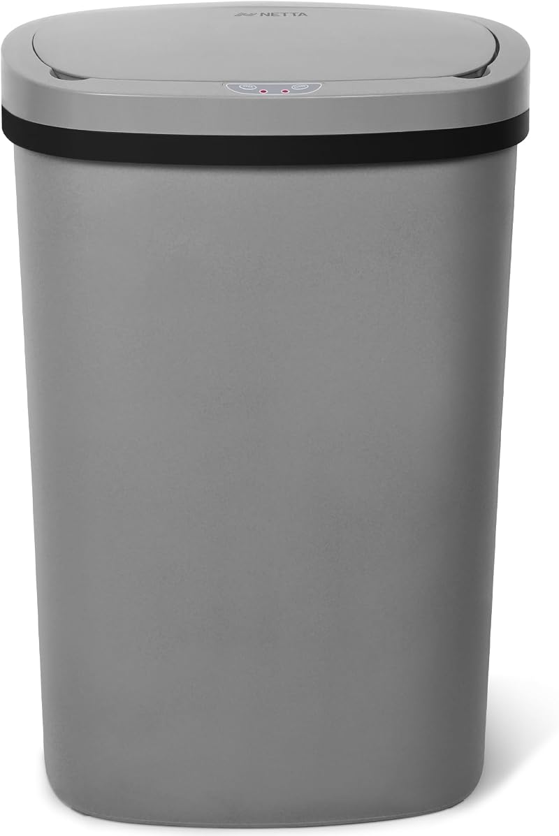 NETTA 50L Sensor Bin Kitchen Touch Free Infrared Lid Grey Large