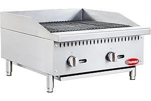 CHUMART 24” Commercial Charbroiler 2 Burners Gas Radiant Charbroiler with 70000 BTU U-Shaped Burners, Natural/Propane Gas Countertop grill with LP Conversion Kit for Restaurant