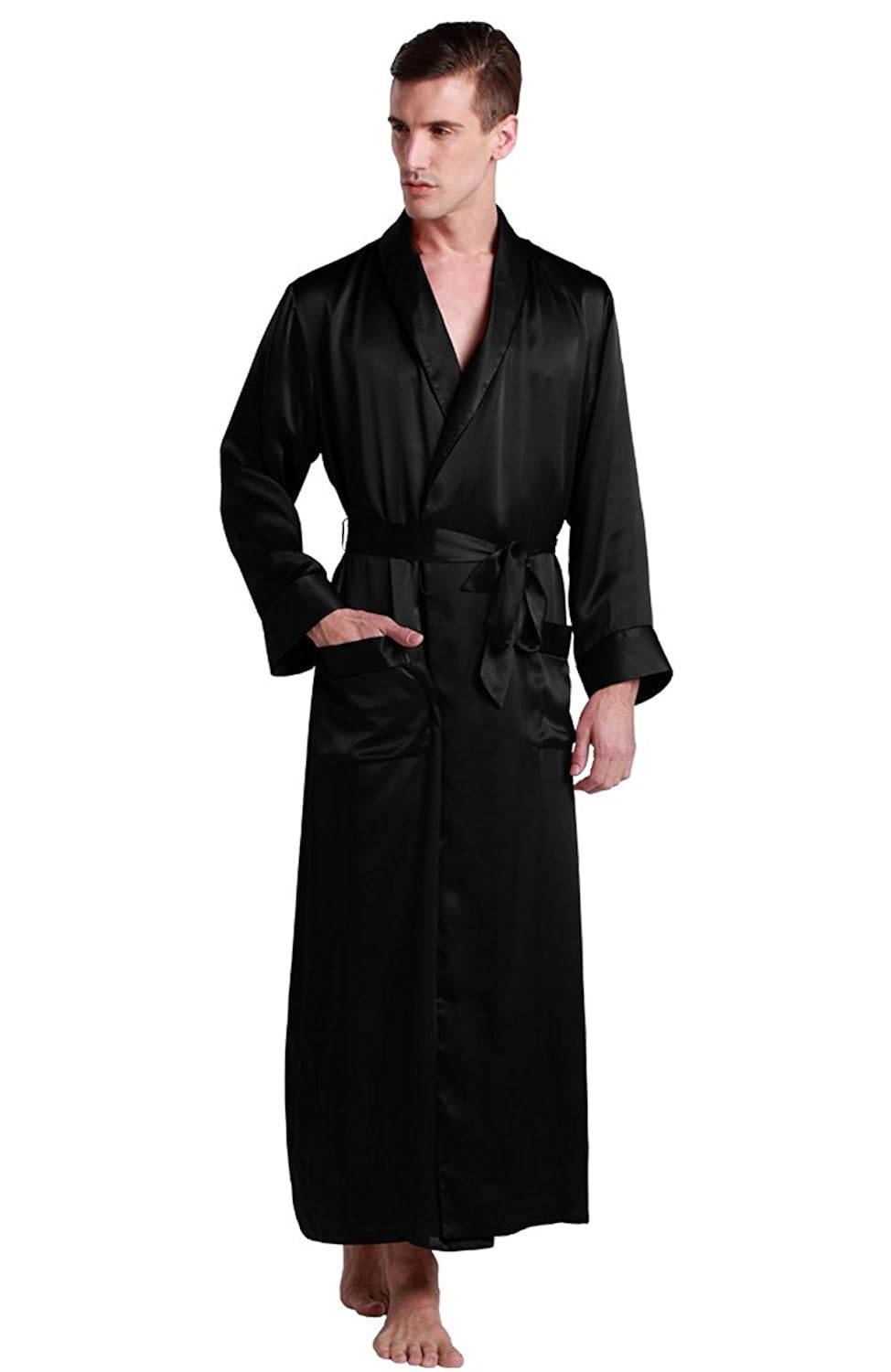 Buy LilySilk Mens Silk Robe 22 Momme Bath Robes Luxury Contra Full ...