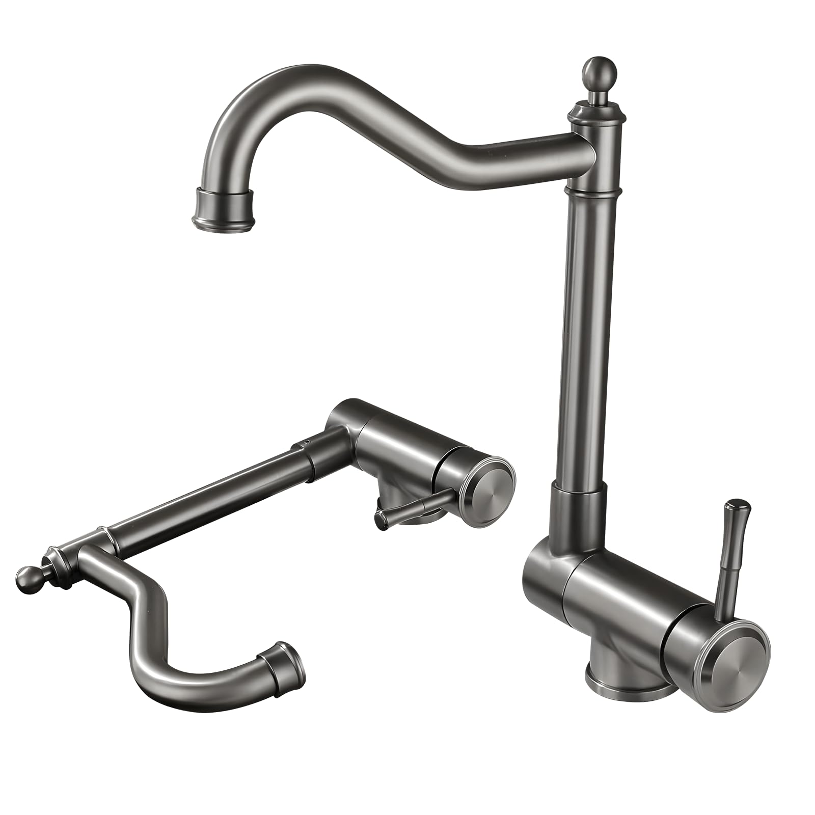 DMOZMSY Antique Style Kitchen Folding Dwon RV Faucet 304 Stainless Steel Rotating Foldable Mixer Tap for Sink in Front of Window(Grey)