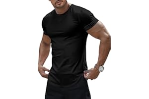 JMIERR Mens Short Sleeve T Shirt Summer Muscle Slim Fitted Crewneck Longline Tees Shirts for Gym Workout