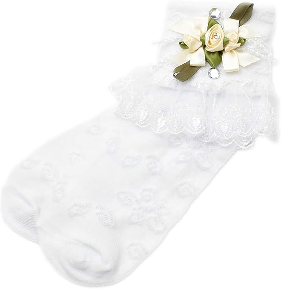 Amazon ラブリーレース キッズソックス Wh Cr Ribbon Rose 02 子供 女の子 用 フォーマル ソックス 発表会 結婚式 セレモニー 用 靴下 7歳 ー 14歳 ソックス 通販