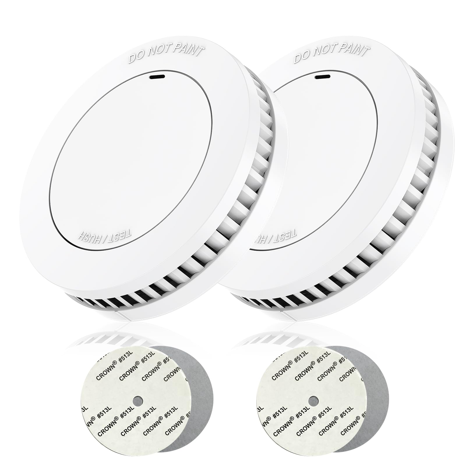 RUNIDUR Set of 2 Mini Smoke Detectors 10 Year Battery, Fire Alarm without False Alarms, Flat Fire Detector for Gluing No Drilling, White