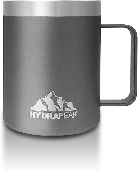 Hydrapeak 12oz Stainless Steel Double VacuumInsulated Coffee Mug, Reusable Travel