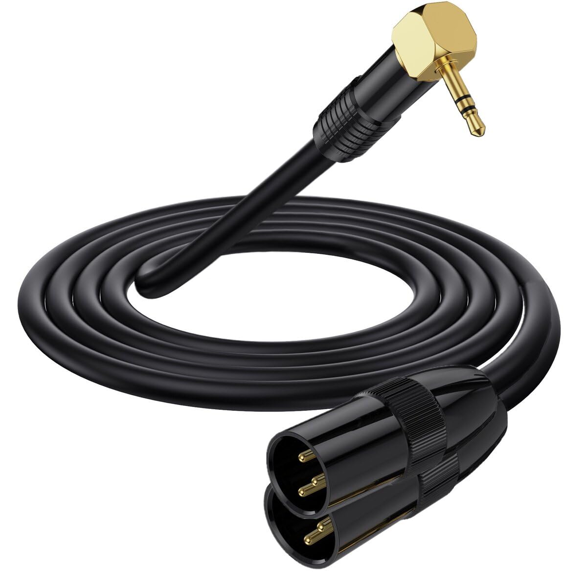 Dual XLR to 1/8 Stereo AUX Cable, Right Angle 90Degree 3.5mm 1/8 inch to Dual XLR Y Splitter Cable for Smartphone,Mp3 Player, Laptop, Speaker, Amplifier, Mixing Console, Microphone (1.8 meter)