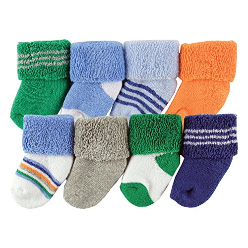 Luvable Friends Unisex 8 Pack Newborn Socks, Blue Stripe, 0-6 Months