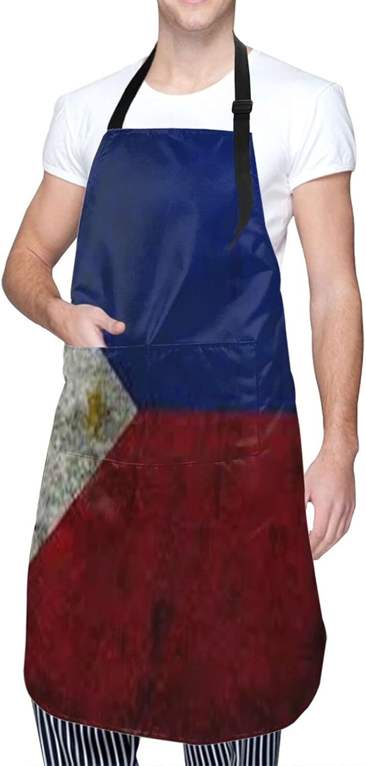 Retro Philippine Flag Unisex Adjustable Bib Aprons For Chef