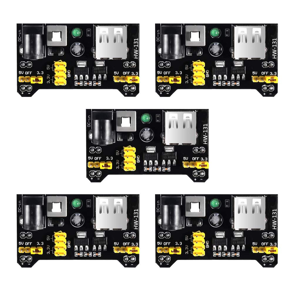 Dealikee 5pcs MB102 3.3V/5V Breadboard Power Supply Module for Arduino Board Solderless Breadboard