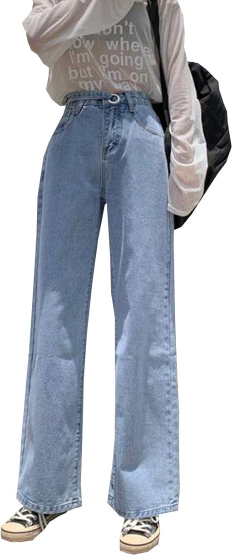 Amazon Yuyo レディース ワイドパンツ デニムパンツ ジーンズ ゆったり クラッシュパンツ テーパード ストレート ジーパン 通学 おしゃれ ロングパンツ ライトブルー ジーンズ 通販