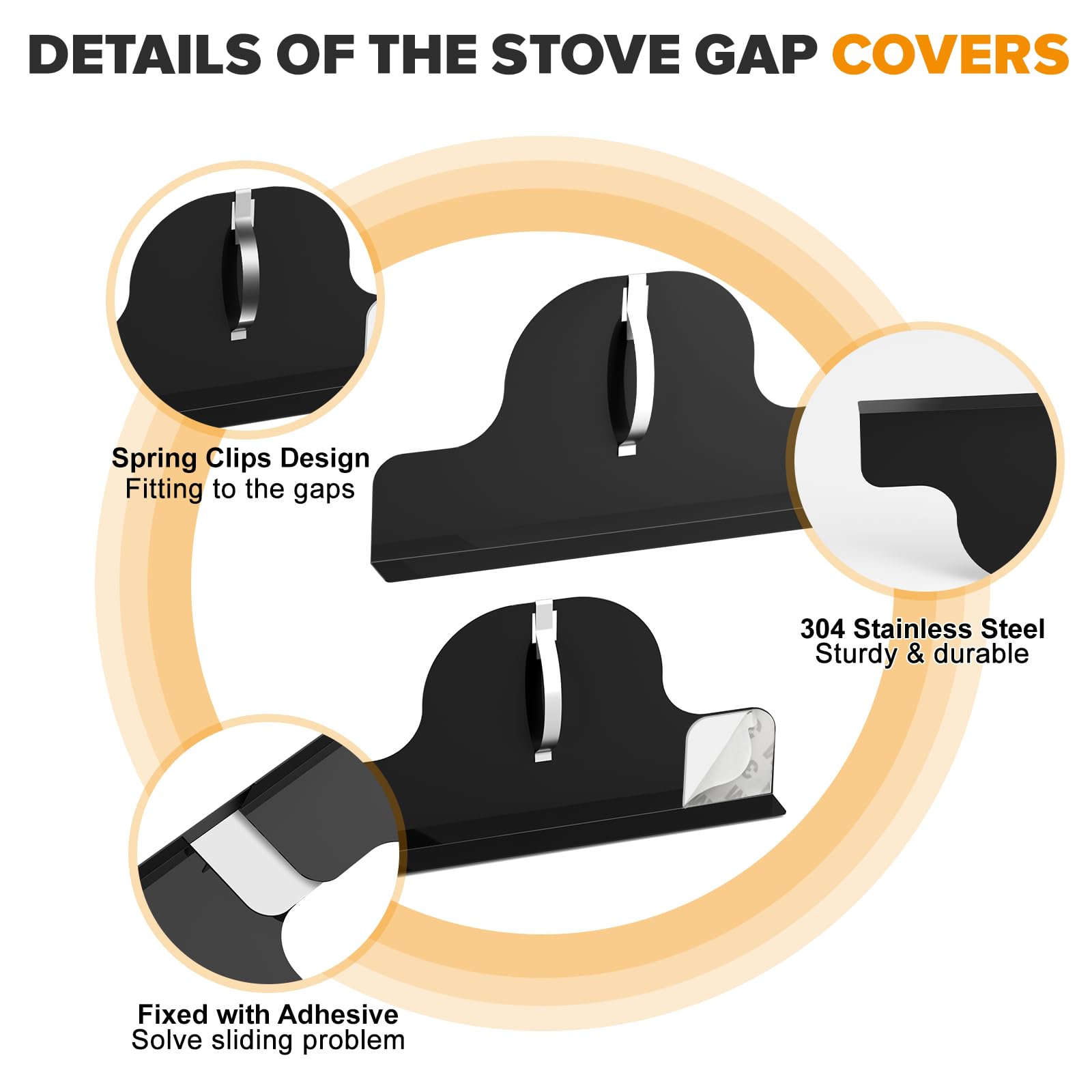 Stove Gap Covers - 304 Stainless Steel Oven Side Gap Filler, 2 Pack Stove Gap Filler Retractable Length 13.8