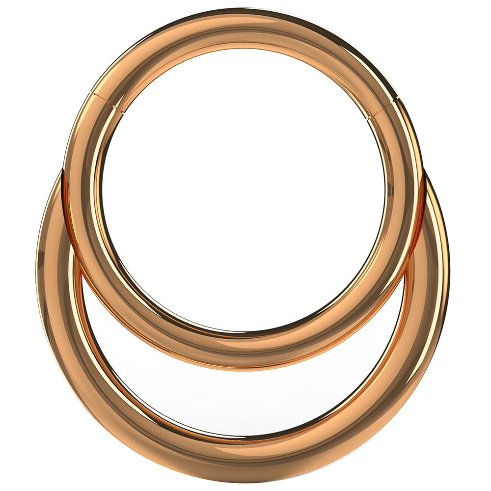 AZARIO LONDON Rose Gold Anodized 16 Gauge (1.2mm) - 7mm Diameter 316L Surgical Steel Twin Circle Hinged Clicker Segment Nose Ring Septum Piercing Jewellery