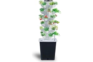 JPWDDWYT Hydroponics Tower Indoor Growing System 30-Plant Vertical Garden Planter Indoor Smart Garden Kit with Pump and Movable Water Tank Vegetable Plant Gift for Gardening Lover (Gray)