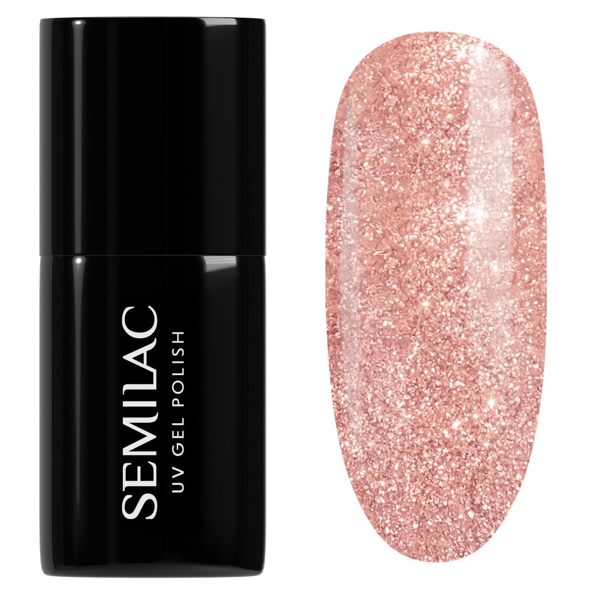 SEMILAC Gel Nail Polish 094 Pink Gold Glitter - Full Coverage Gel Polish - Soak Off Easy To Use LED/UV Nail Lamp - Long Lasting Manicure and Pedicure up to 3 weeks