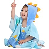 TONWHAR Kids Bath/Pool/Beach Hooded Poncho Towel-Cartoon Animal Pattern Cotton Beach Towel for Baby and Kids (New Dinosaur, 1-4 Years/Height:33.4"-43.3")