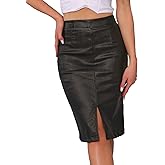 Allegra K Metallic Skirt for Women's Shiny Holographic High Waist Midi Bodycon Pencil Skirt