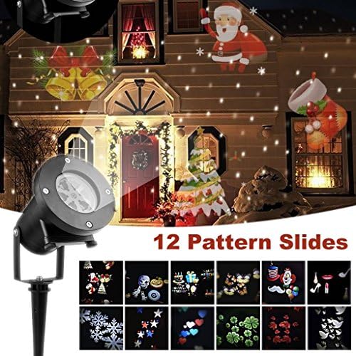 Christmas Projector Lights,12 PCS Slides Outdoor Projection Lights ,Waterproof Landscape LED Lamp for Holiday Party Birthday Halloween Easter Wedding Decoration