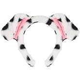 Mangoit Puppy Dog Ears Headband, Black&White Dalmatian Dog Ears Headbands, Fluffy Faux Fur Animal Costume Hairband for Halloween Cosplay, Party, Washing, Makeup