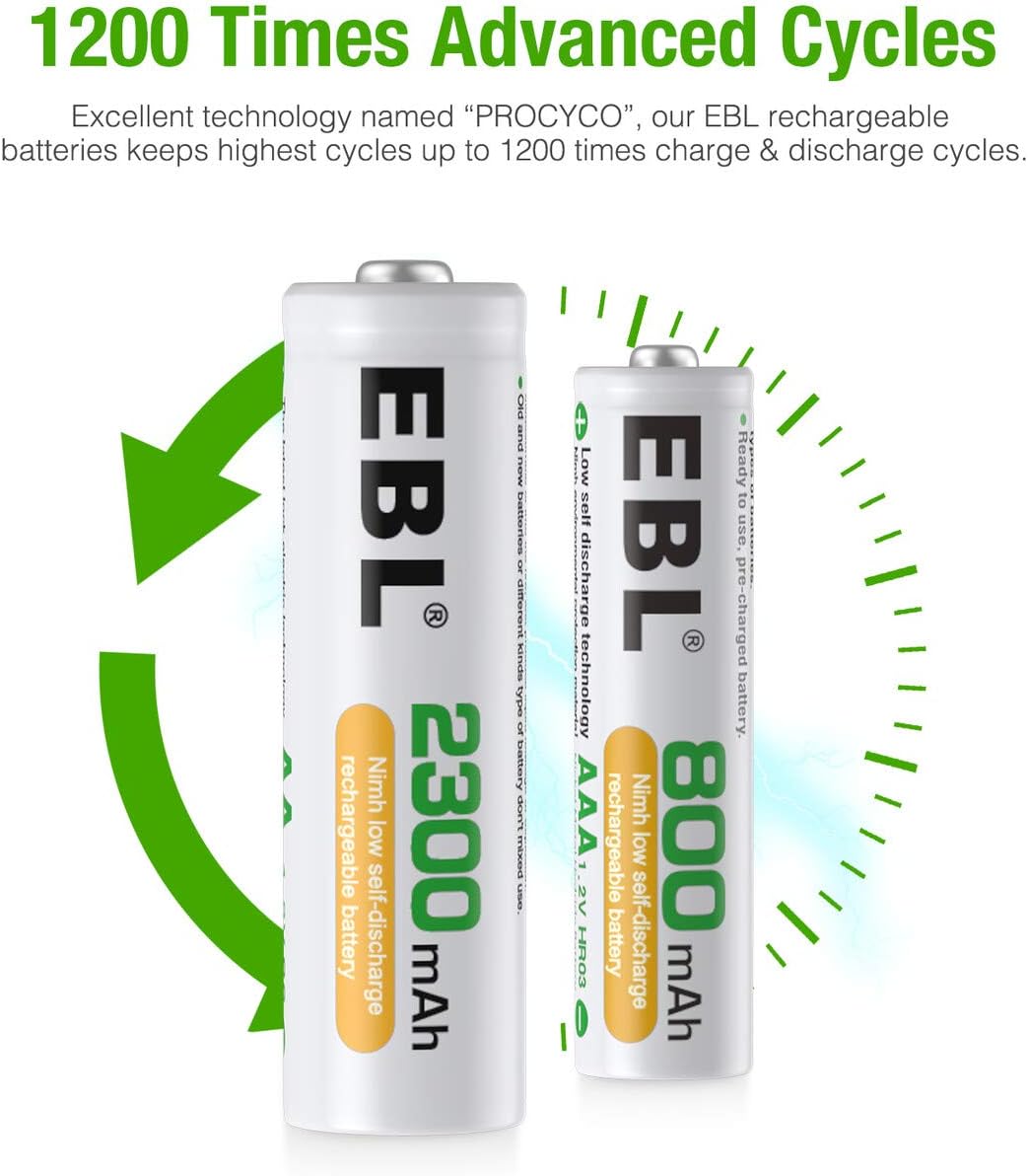 EBL 16-Pack 1.2V Rechargeable Batteries Combo: 8 X Rechargeable Battery AA + 8 X AAA Rechargeable Batteries with Pre-Charged - Image 4