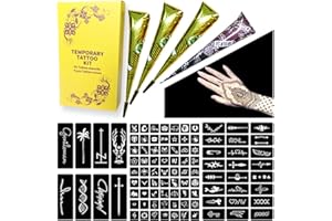 BKDRL 95 Pcs 3 Pages Tattoo Stencils,4 Pcs 3 Color Temporary Tattoo Kit, Black Brown Maroon