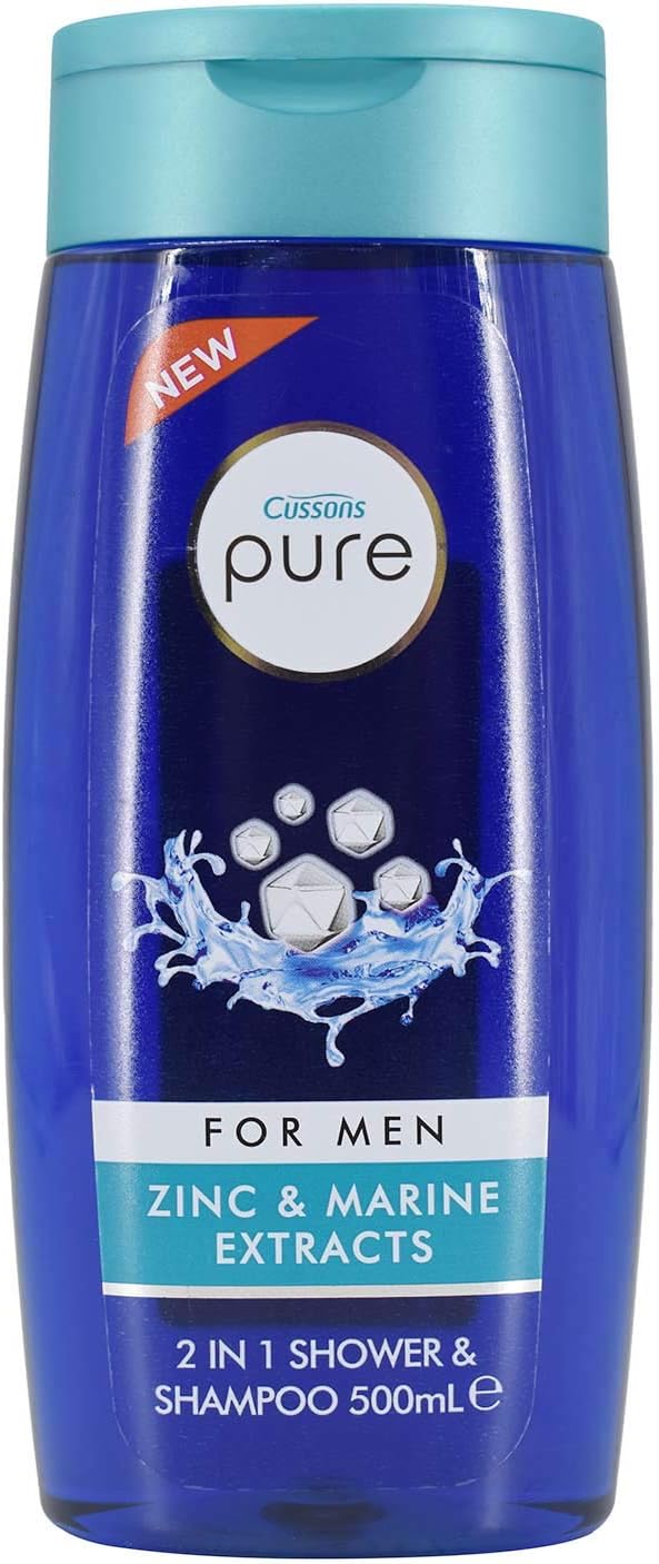 Cussons Pure For Men 2 in 1 Shower Shampoo 500ml Zinc Marine Extracts