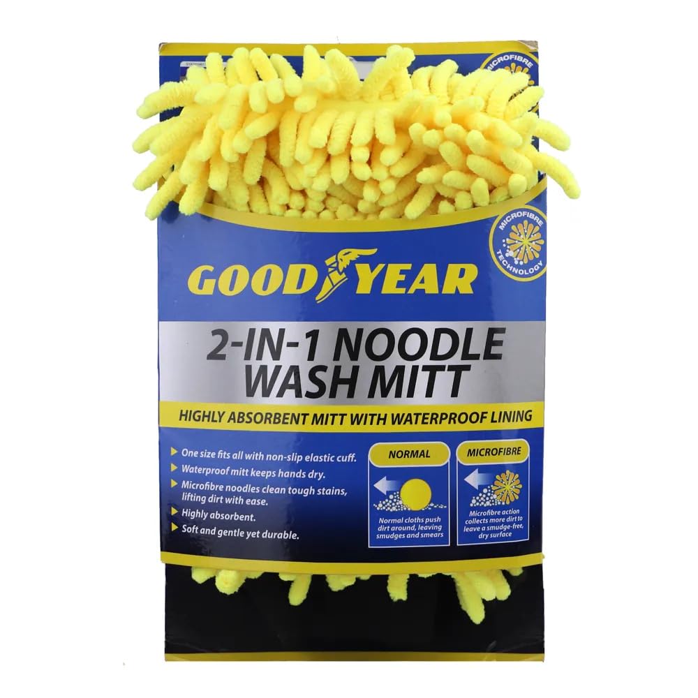 Goodyear 2 In 1 Noodle Wash Mitt Extra Long Handle With Pivoting Head For Easy Reach All Around Your Windscreen | Microfiber Pad For Ultimate Cleaning | Excellent For Quick Defogging And Cleaning