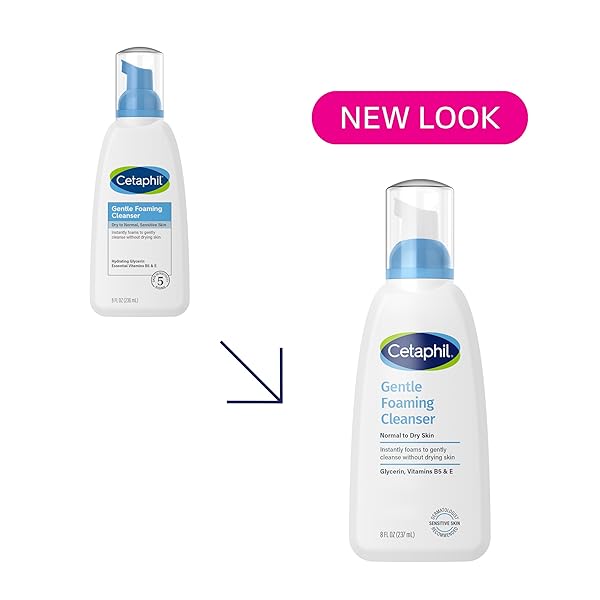 CETAPHIL OIL FREE GENTLE FOAMING CLEANSER FOR DRY TO NORMAL, SENSITIVE SKIN, 8OZ PACK OF 2, MADE WITH GLYCERIN AND VITAMINS B5 AND E, DERMATOLOGIST TESTED, HYPOALLERGENIC, SOAP AND FRAGRANCE FREE
