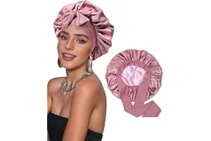 CHUNG Women Hair Bonnets Double Layer Satin Silk Bonnet Hat for Sleeping With Tie Band Wig Curly Double Layer