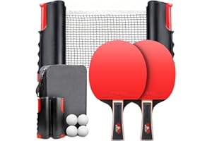 Professional Ping Pong Paddle Set, Portable Table Tennis Set with Retractable Net, Premium Rackets with Advanced Speed, Contr