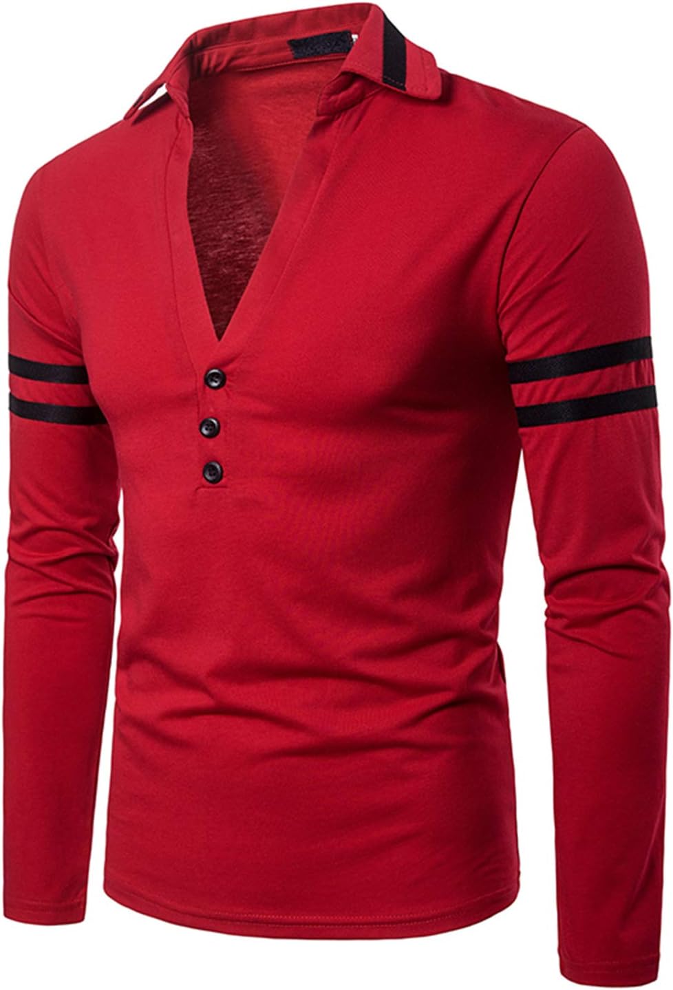 XTAPAN Men's Casual Solid Stripe Long Sleeve Slim Fit Polo Shirts Cotton T Shirt