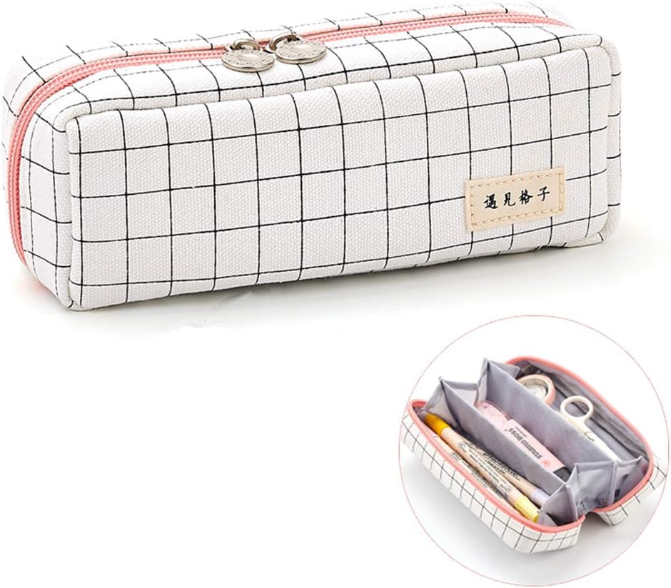 Rolin Roly Large Capacity Pencil Case Stationery Pen Case Big Canvas Pencil Bag Storage Pen Pouch 3 Compartments Durable Pen Box Cute Storage Holder with Double Zipper