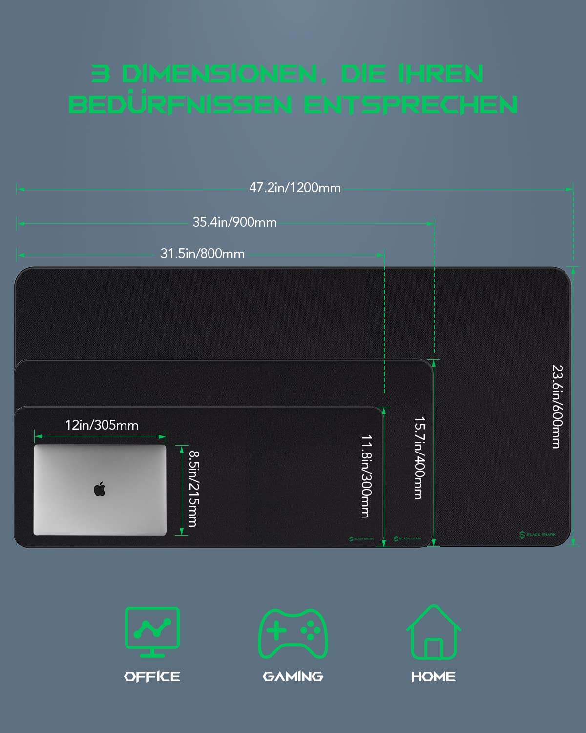 Black Shark Gaming Mauspad XXL 1200 x 600 mm Übergröße groß Mousepad XXL mit wasserdichter Oberfläche Mouse Pad mit Rutschfester Gummiunterseite Gaming Zubehör Manta P4 3