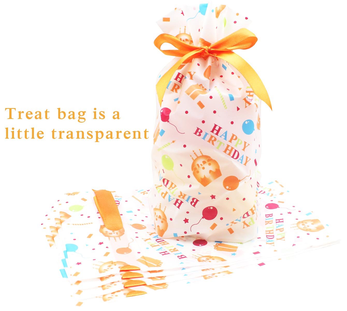 Zealax 15pcs Happy Birthday Theme Party Favors Treat Bags Gift Wrapping Drawstring Plastic Goodies Package Bags Baby Shower Decorations Ideas, 6 inches x 9 inches
