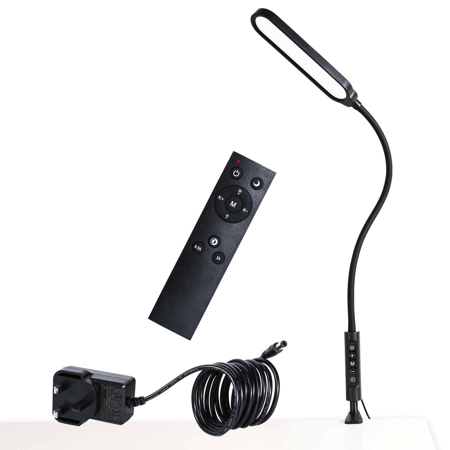 CeSunlight Remote Clamp Desk Lamp for Home or Office, 18W, 3000 LMS Supper Bright Clip Light, 3 Color Modes, CRI>95, Eye-Caring Clamp Lamp for Reading, 0.5H/1H Timer (Plug in Adapter Included)