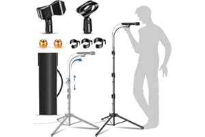 GZGDLJQ Mic Stand Detachable Gooseneck Microphone Stand Floor Height Adjustable from 24” to 67” for Kids with 2 Mic Clips for Singing Lecture Stage Wedding