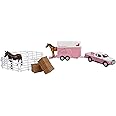 Kids Globe 1:32 Scale Pink Mitsubishi L 200 in diecast with Pullback & Horse Trailer, 2 Horses and Accessories KG520205