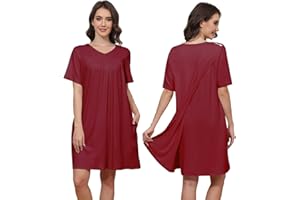 Liokoc Hospital Gowns for Women Open Back Tear Away Snap Post shoulder Dress Short Sleeve Soft Adaptive Clothing with Pockets