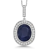 Gem Stone King 925 Sterling Silver Oval Gemstone Birthstone Halo Necklace For Women | Oval 12X10MM | Halo Pendant Necklace for Women | With 18 Inch Silver Chain