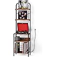 Record Player Stand with Power Outlet, Turntable Stand with 2-Tier Vinyl Record Storage, Record Player Table Up to 200 Albums, End Table for Vinyl Record Holder for Living Room