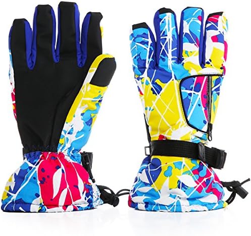 Kids Ski Gloves, Colorful Doodle Warmest Mittens, with Waterproof Windproof Breathabe Material, Perfect for Outdoor Snow Skiing Snowboarding Snowmobile Skiing Lessons and Ski trip