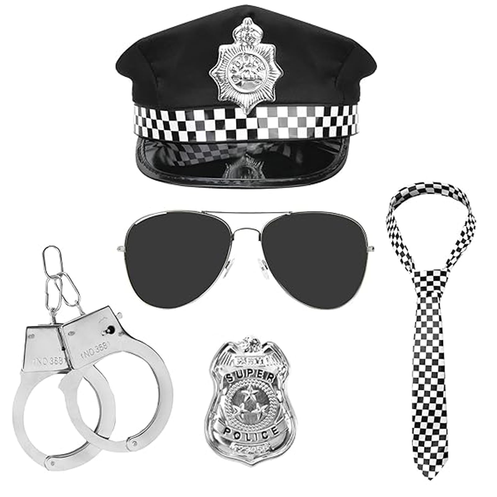 Police Costume Kids, Police Costume, 5 PCS Police Accessories Swat Hat Sunglasses Handcuffs Badge Tie, for TeensHalloween Party Dress Up Police Outfit Men Or Women