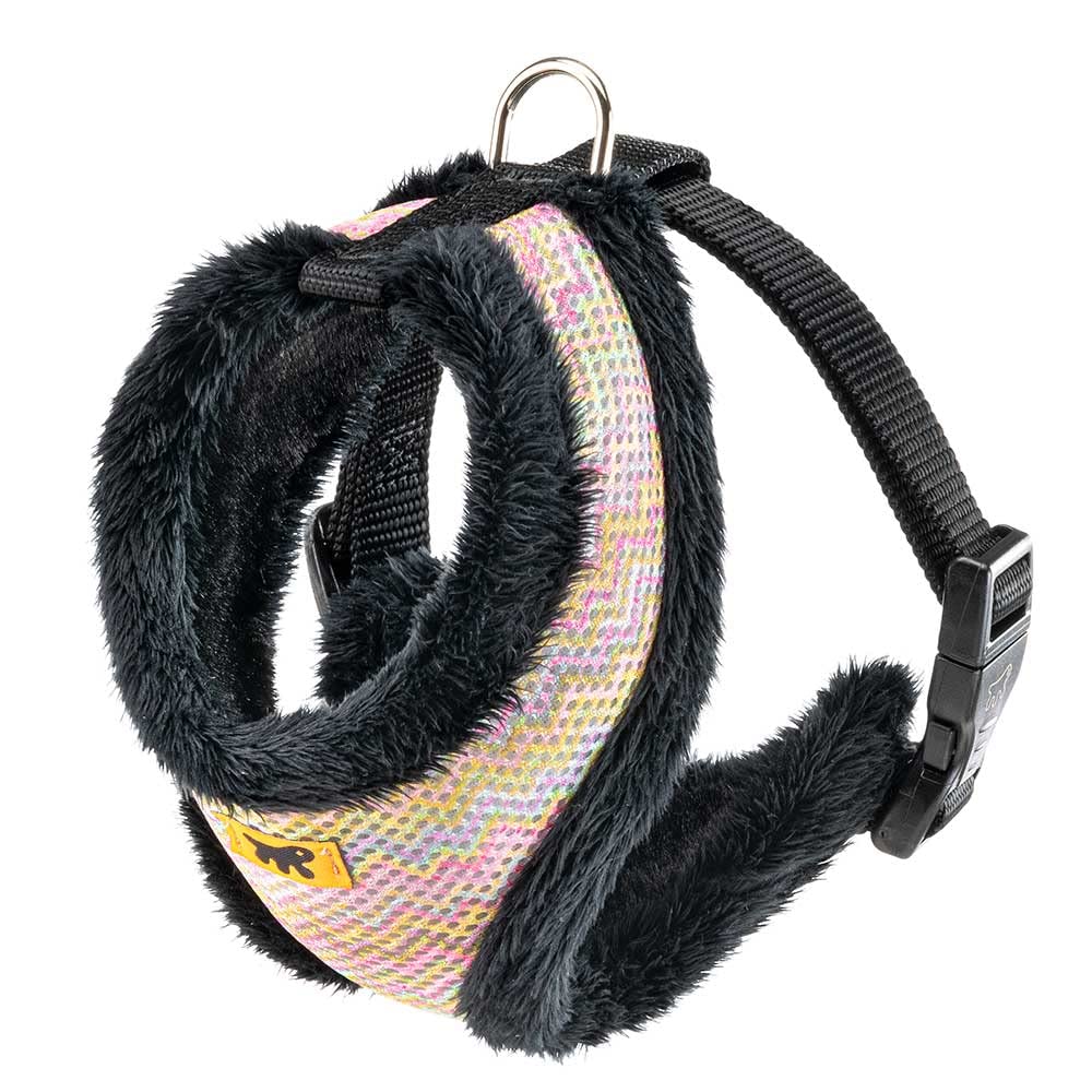 Ferplast Arnés Para Perros Gatos Nikita Fur S, Transpirable, Piel Ecológica Suave, Cintura Ajustable, Multicolor