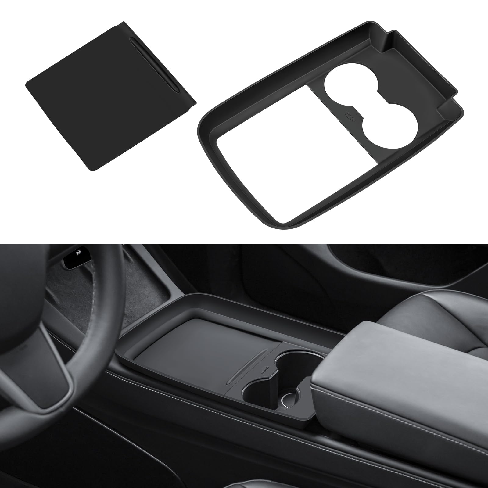 Photo 1 of KUNIST for 2024 Tesla Model Y Center Console Wrap Cover Organizer Tray Compatible with Tesla 2021-2025 Model Y Interior Accessories (Black)LPNPMEK7328942
