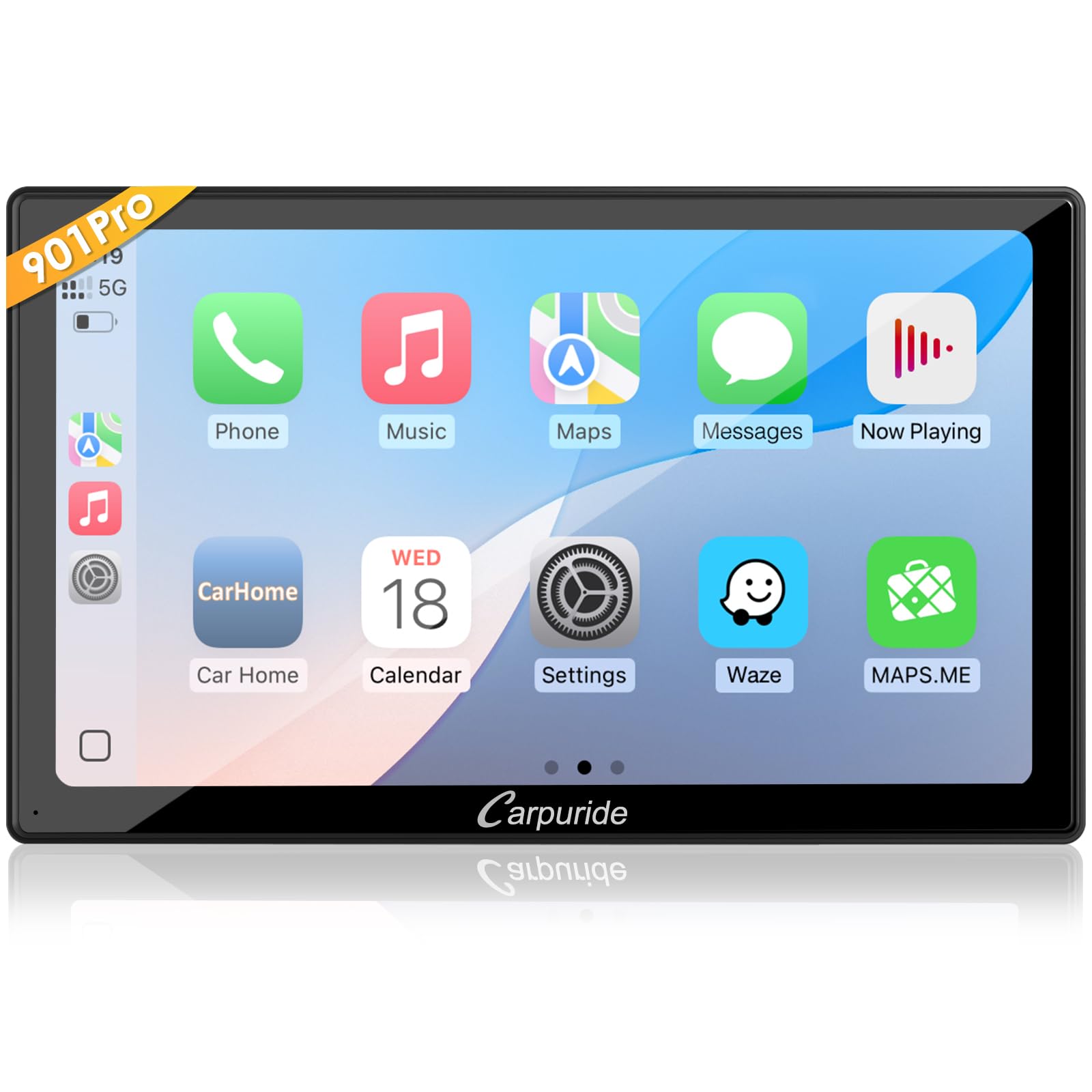 CARPURIDE W901 Pro Portable Carplay & Android Auto with Dula Bluetooth, 9 inch 1080P Touch Screen, Mirror Link/GPS/Siri/FM