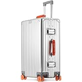 22x14x9 inch Zipperless Cabin Suitcase, 22 Inch 100% All Aluminum Shell Carry-on Suitcase, 56x36x22cm Aluminum Luggage Cabin, Aluminium Zipperless Carry On Luggage with Skate-Grade PU Wheels,TSA Locks