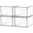 Cq acrylic 4 Pack Stackable Storage Bins,Clear Organizing Containers,Acrylic Pull Out Drawers and Organizing Bins for Medicine Organizer,Bathroom Organization and Plastic Stackable Drawer for Makeup