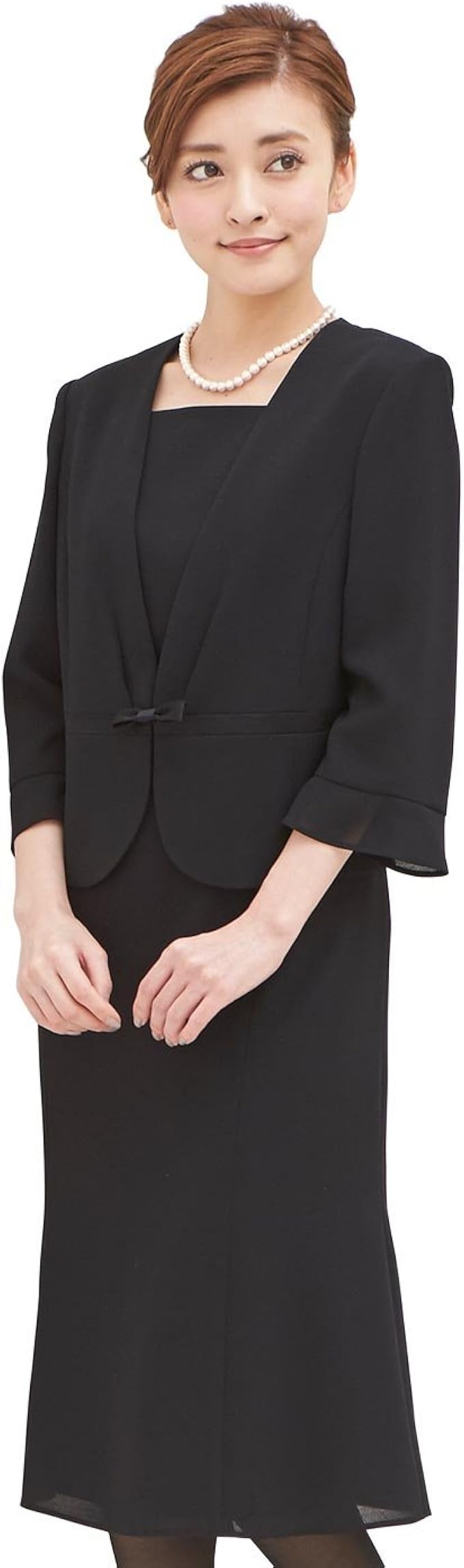 Amazon Co Jp B Gallery ブラックフォーマル サマーフォーマルワンピース ノーカラー ツーピース風 洗える 前開き 夏対応 取り外し リボン レディース ブラック 9号 17号 服 ファッション小物