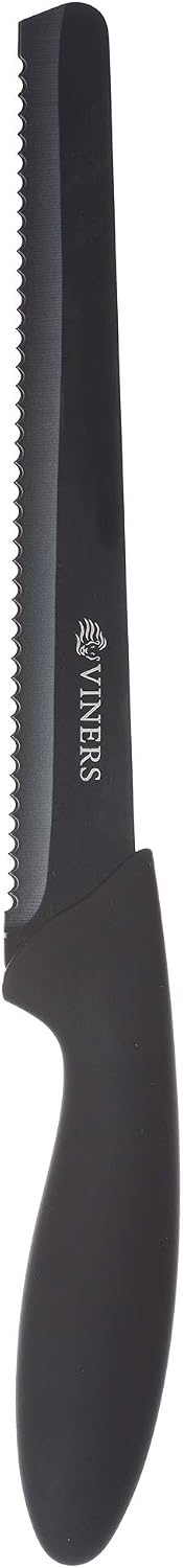 Viners Assure 8” Bread Knife Serrated Stainless Steel Blade with Squared Tip for Safety Soft Grip Handle, Non-Stick Coating