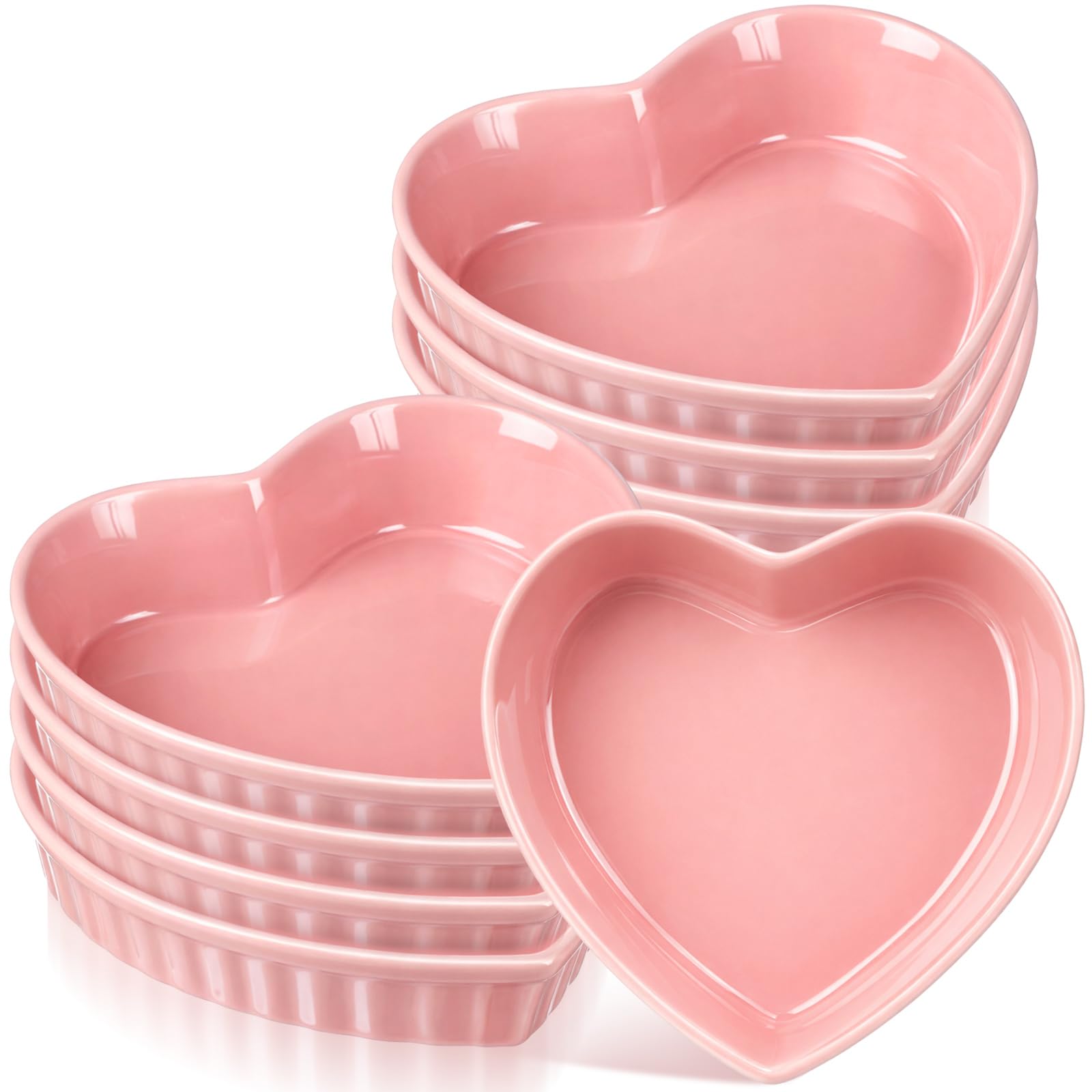 Photo 1 of Reallnaive 8 Pcs Heart Shaped Ramekin Creme Brulee Ramekins Oven Safe 5.91 x 5.91 x 1.57 Inch Heart Shaped Bowl Small Baking Ceramic Ramekins Dishes for Souffle Snacks Quiche Appetizers Sauces(Pink)