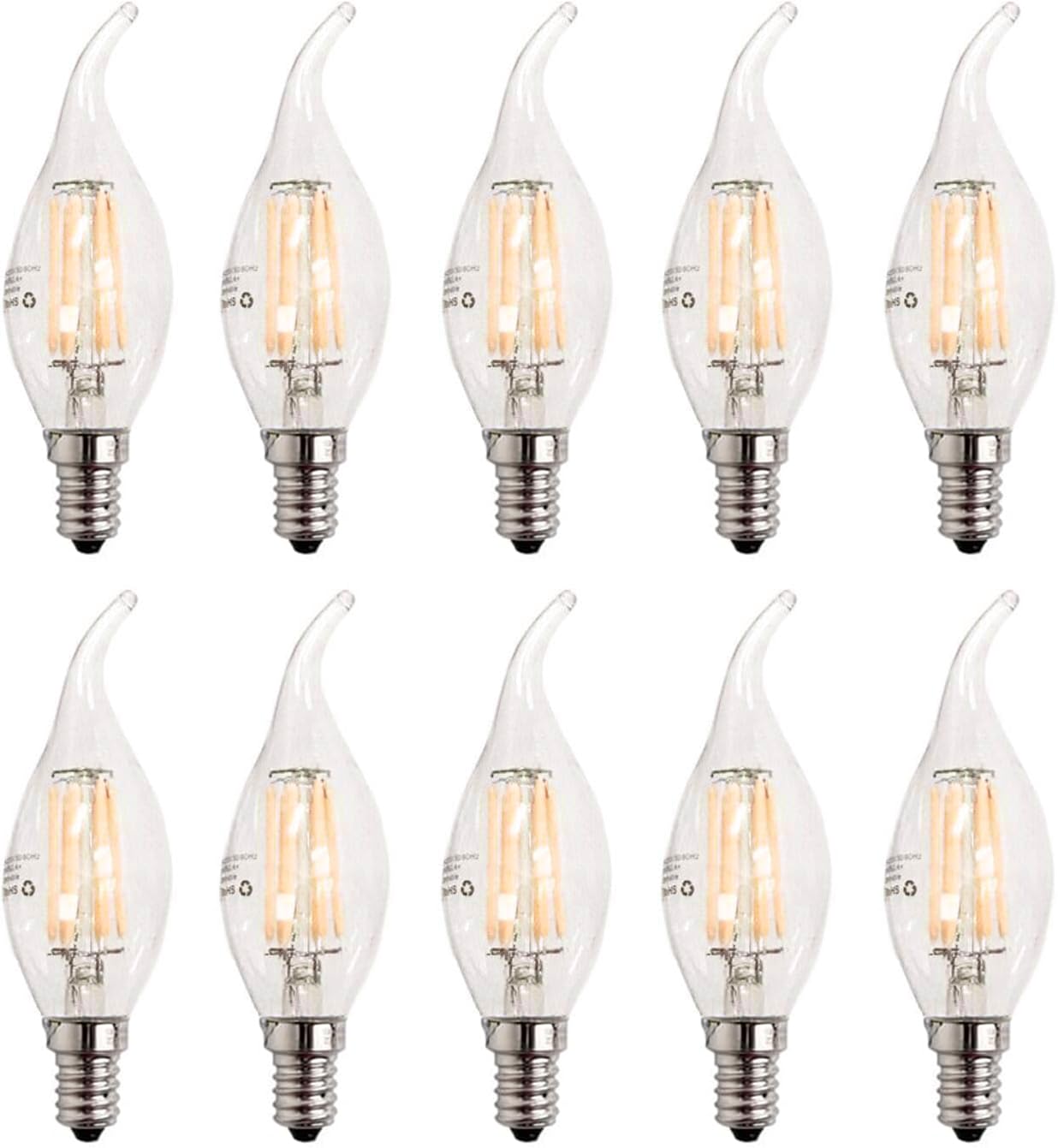 ZFQ Pack of 10 Edison LED Bulb E14 C35 Led Filament Lamp for Chandelier, Retrofit Classic, 6W, 600 Lumens, Warm White 2700K, Equivalent Incandescent 60W, Cool White 6500K, AC 220-240V, Dimmable