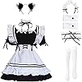 LISANEK Maid Outfit Anime Cosplay Lolita Maid Dress French Maid Costume Plush cat ear Socks set